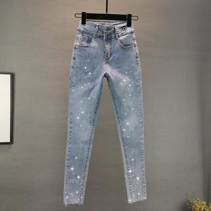 Elastic Slim Fit Slimming Heavy Embroidery Hot Drilling Tappered Pencil Pants - Image 2