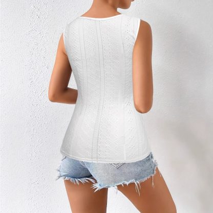 Summer Sleeveless Women's Solid Color Jacquard Camisole Pullover With Hollowed Out Top - Image 2