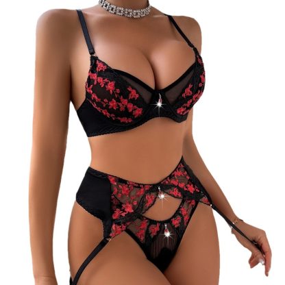 Underwear Pendant With Steel Ring Bra Panties Three-piece Set - Image 5