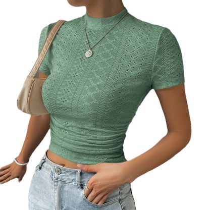 Short New Slim T-shirt Solid Color Women - Image 4