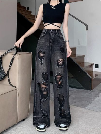 Retro Tattered Jeans High Waist Straight-leg Shorts - Image 5