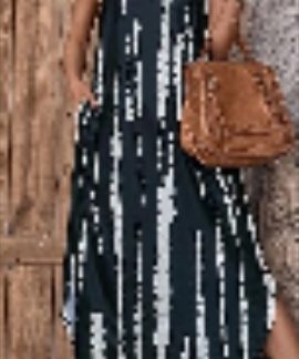 Women's Tie Dye Tank Max Dress Sleeveless V Neck Asymmetrical Split Hem Dresses With Pocket Vacation Dress