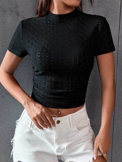 Short New Slim T-shirt Solid Color Women - Image 7