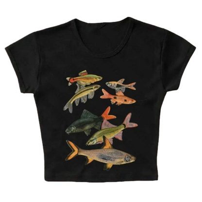 Abstract Goldfish Printed Square Collar Personality Slim Fit Sling Hot Girl Street Sexy Versatile Slimming Casual Vest - Image 5