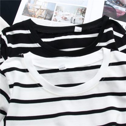 Black Striped Western Style Shirt Women's Long-sleeved T-shirt - Image 4