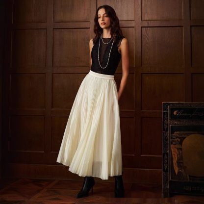 French Style Pleated Stitching High Waist Skirt - Image 2