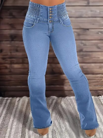 Women's Stretch Button Denim Pants - Image 8