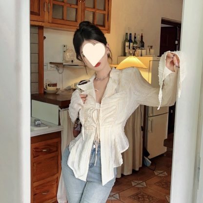 Niche Slimming Versatile Long Sleeves Shirt Irregular Top - Image 4