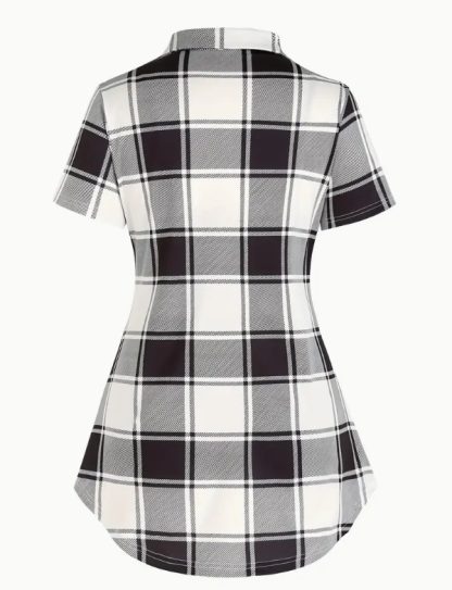 Unity AB Splicing Collar Turn-D2 In 1 Plaid Short-Sleeved T-Shirt - Image 4