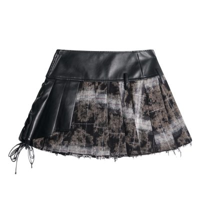 Fashion Leather Stitching Pleated Skirt Women - Image 3