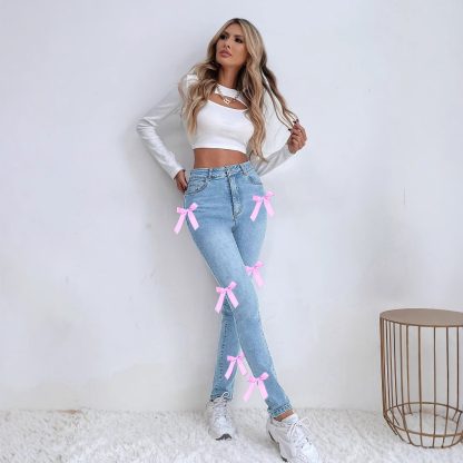 Women's Leggings Bow Stretch Jeans - Image 3