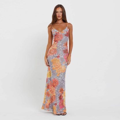 Slim-fit Contrast Colors Backless Sling Dress - Image 3
