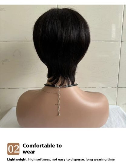 Short Straight Wig Women's Short Hair Head Cover Real Human Hair - Image 9