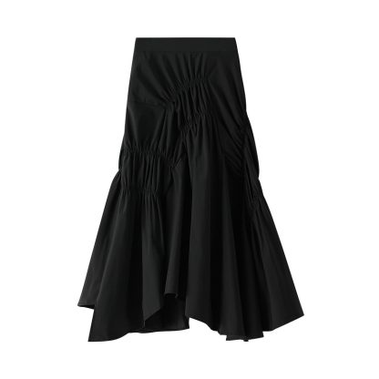 Super Hot Black White Pleated Midi Skirt