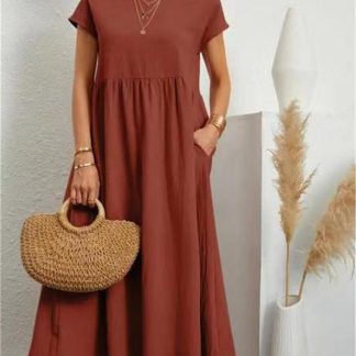 Solid Color Fashion Lantern Sleeve Loose Cotton Linen Skirt