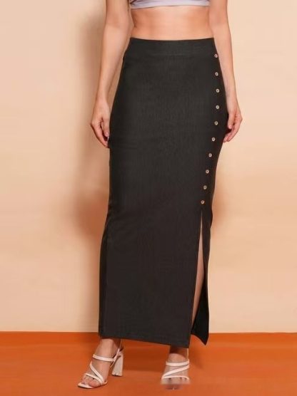 European And American Women's Clothing Sunken Stripe Rib Temperament Split Button Sheath High Waist Skirt - Image 6