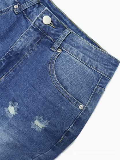 Dark Blue Tight High Waist Ripped Jeans Women's Tight - Image 6