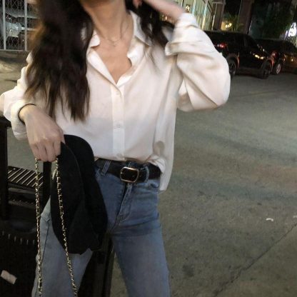 Long Sleeve White Shirt Women's Blouse Chiffon Professional - Image 2