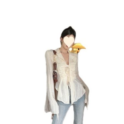 Niche Slimming Versatile Long Sleeves Shirt Irregular Top - Image 3