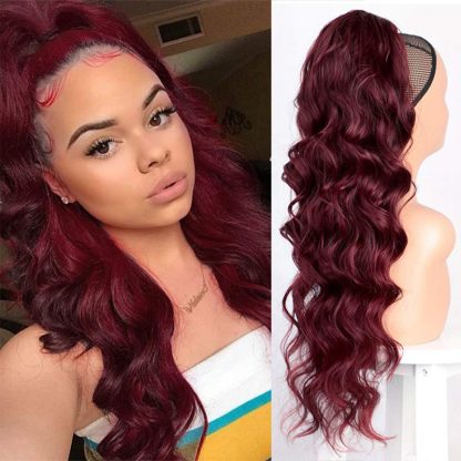 Wine Red Wig Ladies Wig Piece Long Curly Hair - Image 2