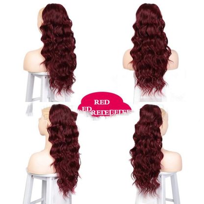Wine Red Wig Ladies Wig Piece Long Curly Hair - Image 4