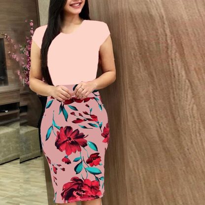 Printed Office Midi Pencil Dress Large Women Dress - Image 4