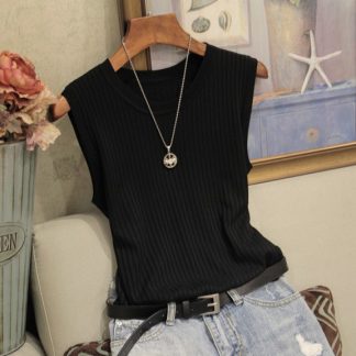 Women'S Wide Shoulder Strap Round Neck Thin Sleeveless Tops