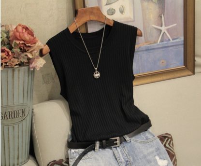 Women'S Wide Shoulder Strap Round Neck Thin Sleeveless Tops