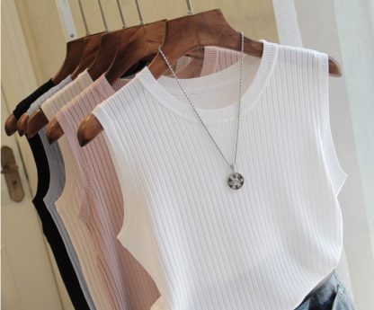 Women'S Wide Shoulder Strap Round Neck Thin Sleeveless Tops - Image 2