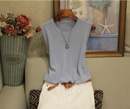 Women'S Wide Shoulder Strap Round Neck Thin Sleeveless Tops - Image 4