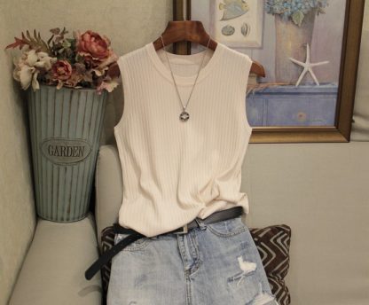 Women'S Wide Shoulder Strap Round Neck Thin Sleeveless Tops - Image 5