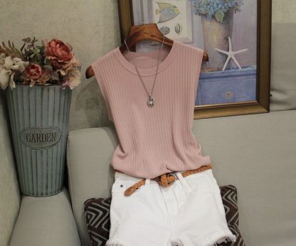 Women'S Wide Shoulder Strap Round Neck Thin Sleeveless Tops - Image 3