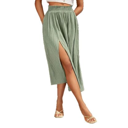 Split High Waist Elastic Waist Long Holiday Skirt - Image 5
