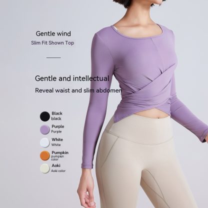 Cross Button Slim Fit Thin Yoga Wear Long Sleeve - Image 9