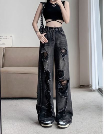 Retro Tattered Jeans High Waist Straight-leg Shorts - Image 3