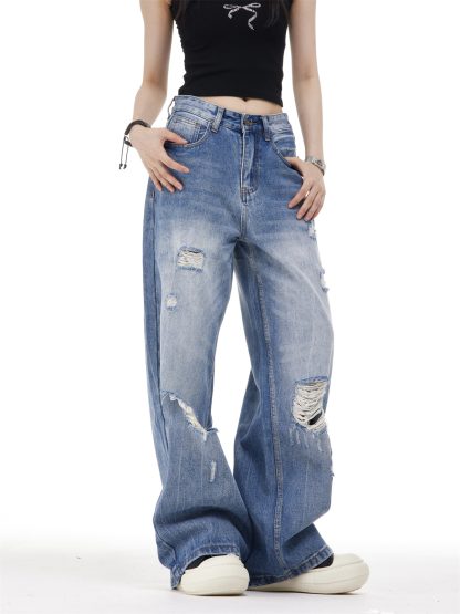 Women's Ripped Washed Blue Jeans - Image 3