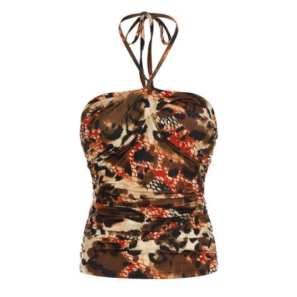 European And American Retro Printed Sexy Backless Halter Vest - Image 5