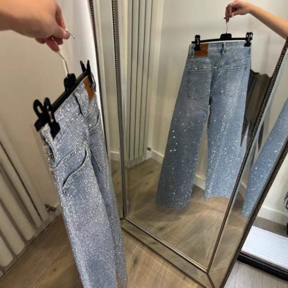 Rhinestone XINGX Pendant Design High Waist Trousers - Image 3