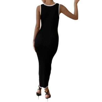 Vest-style Dress Contrast Color Single Row Multi-buckle Slit Long Knitted Dress - Image 5