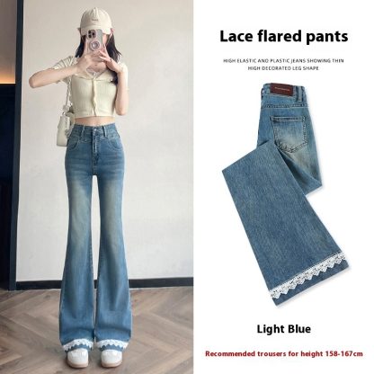 Lace Denim Bell Bottom Pants For Women - Image 6