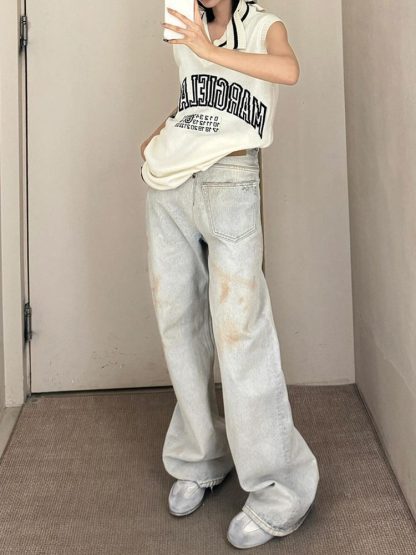 American Retro Plus Size Stitching Jeans For Women - Image 4