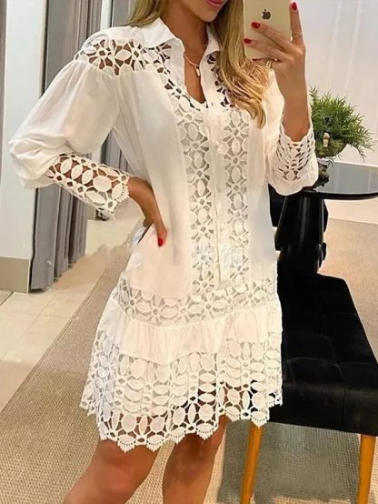 Early Autumn New Lace Stitching Sexy Casual Shirt - Image 7