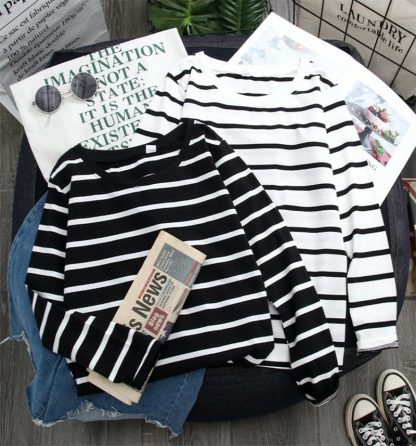Black Striped Western Style Shirt Women's Long-sleeved T-shirt - Image 10