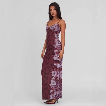 Slim-fit Contrast Colors Backless Sling Dress - Image 2