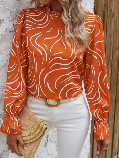 Women's Water Ripple Printed Long-sleeved Top - Image 2