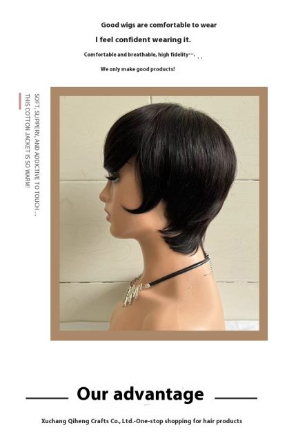 Short Straight Wig Women's Short Hair Head Cover Real Human Hair - Image 10