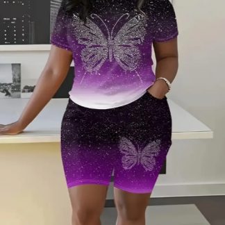 Women's Large Butterfly Pattern Two Piece Set