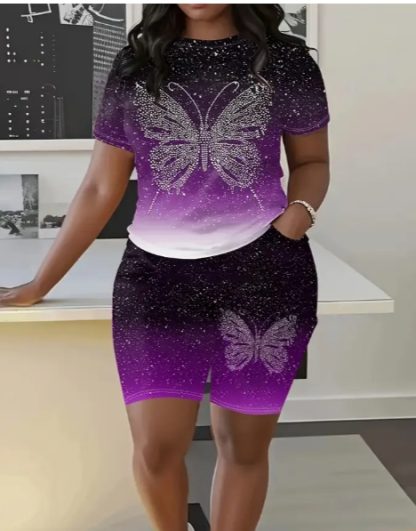 Women's Large Butterfly Pattern Two Piece Set