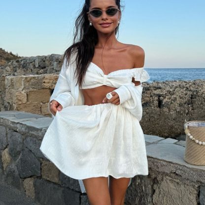 White Sleeveless Camisole High Waist Short Skirt Two-piece Set - Image 2