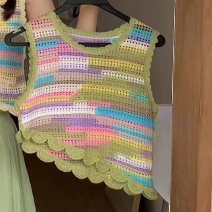 Hollow-out Knitted Sling Women's Crocheted Sleeveless Tassel Top - Image 6